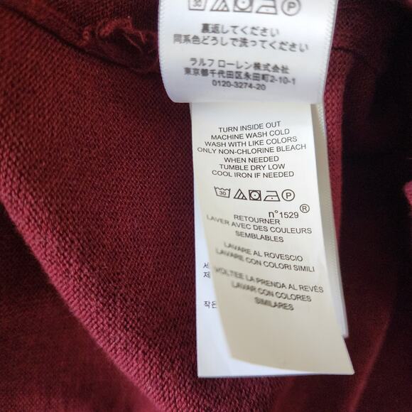 Polo Ralph Lauren Sweater Mens 2XL Pima Cotton Pony Pullover V Neck Maroon XXL - Picture 8 of 8